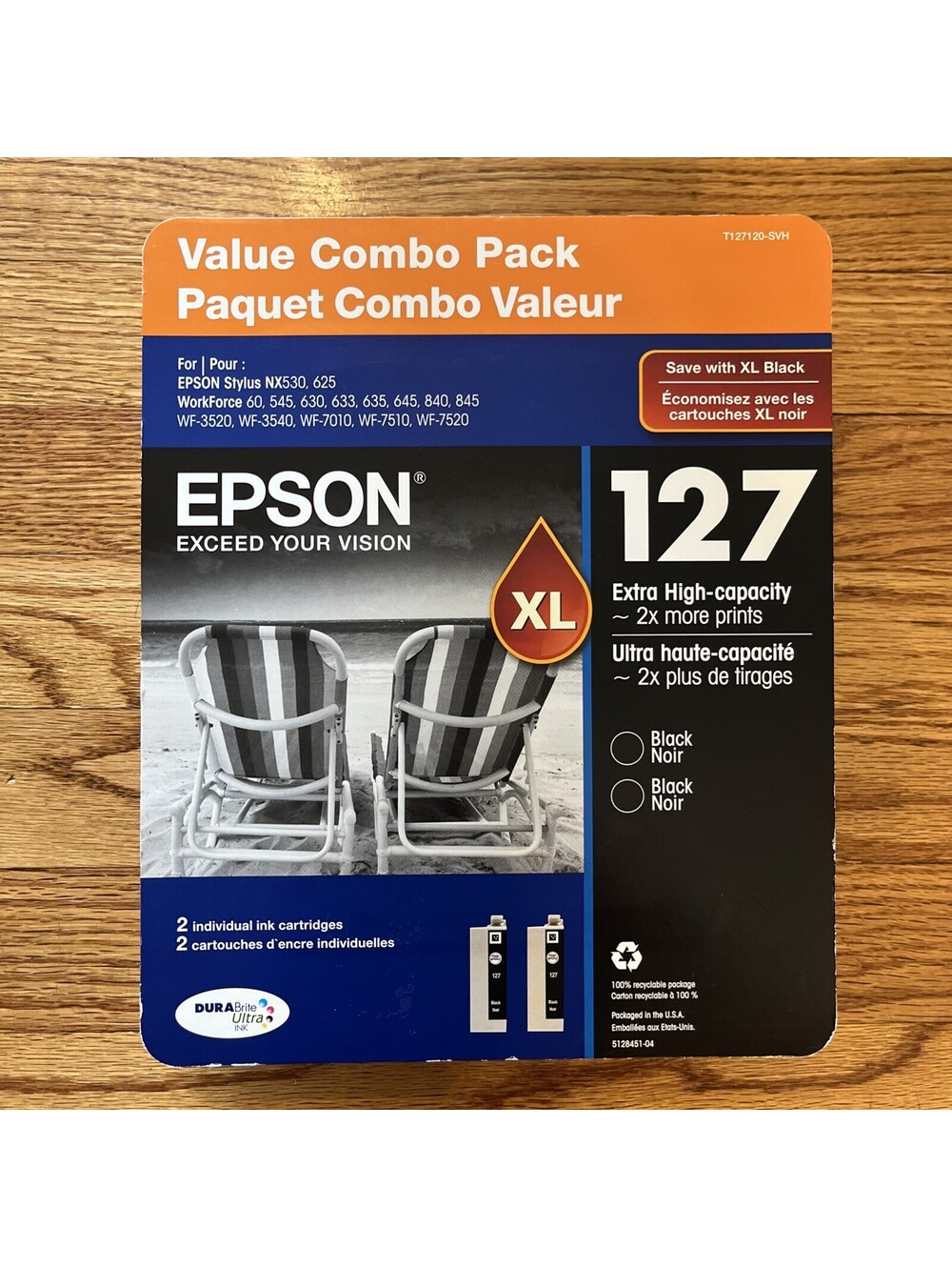 Genuine Epson 127 Black XL Twin (2) Pack (T127120-SVH) NEW - EXP 12/21